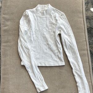 White Ribbed Long Sleeve Top